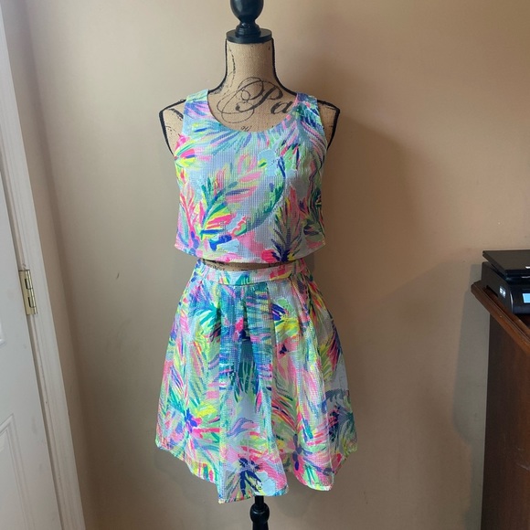 Lilly PULITZER Hilah Floral Print Mesh Skirt & Top Set Neon Multicolor SZ 00 XXS - Picture 2 of 15